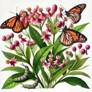 butterflies and milkweed flowers