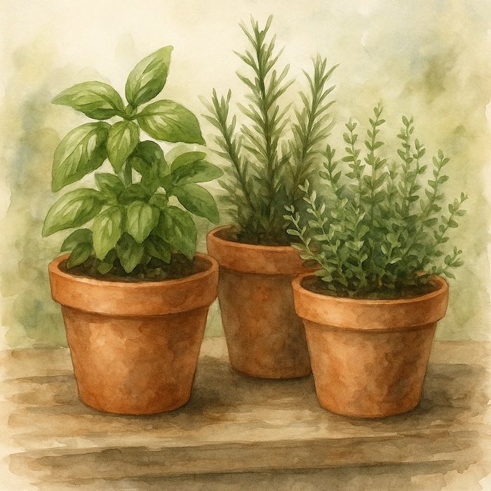 herb garden in pots