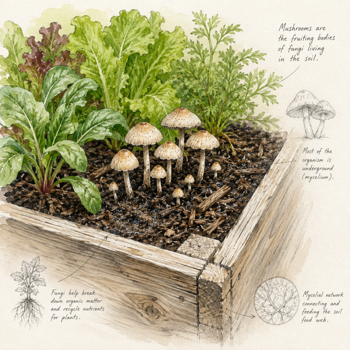 Do mushrooms indicate a problem when they grow in garden soil