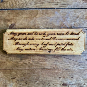 Engraved cedar garden blessing sign