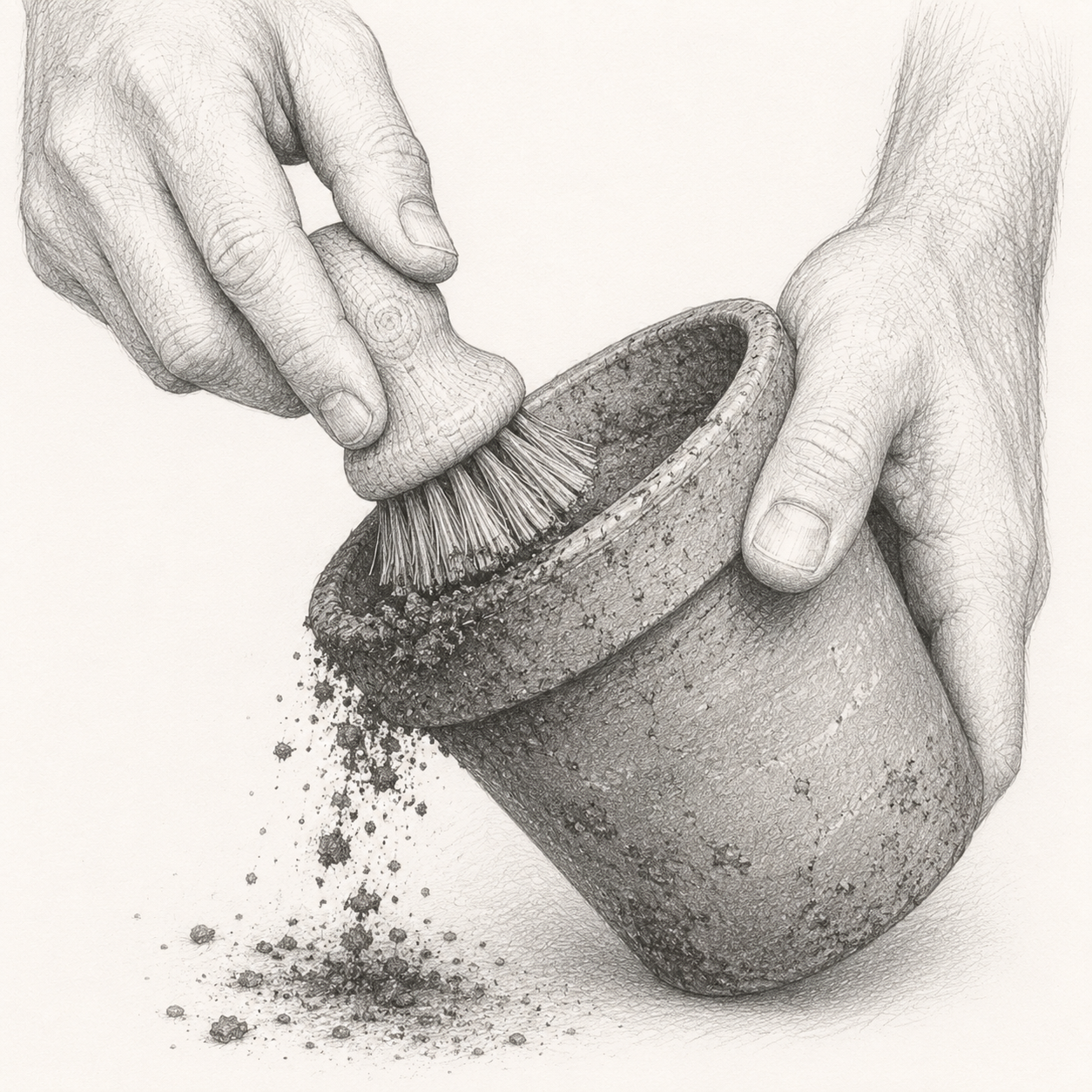 garden pot brush
